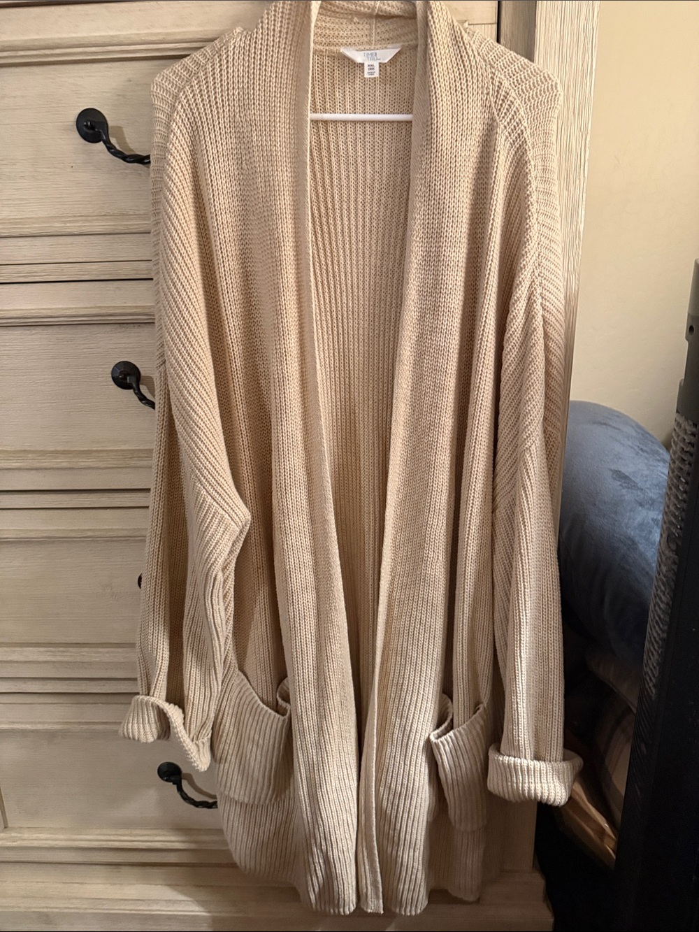 Time and Tru Tan Open-Front Ribbed Cardigan with Pockets